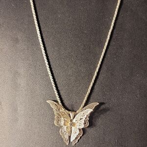 Elegant Sterling Silver 3D Butterfly Pendant Necklace